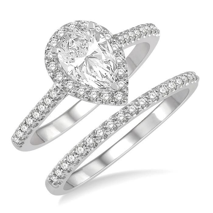 Pear Shape Micropavé Milgrain Infinity Twist Halo Diamond Engagement Ring  Setting (1.05ctw) in 18k White Gold