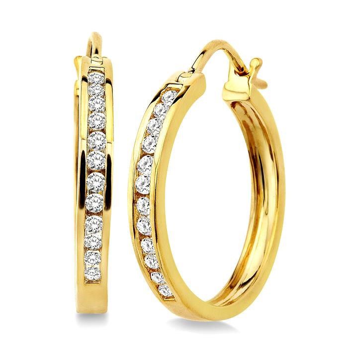 Channel Set Diamond Hoop Earrings in 14k Yellow Gold