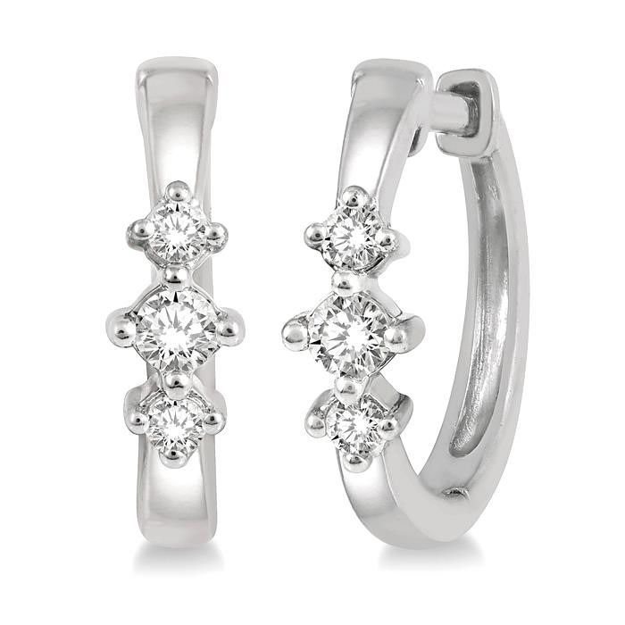 3 Stone Diamond Petite Huggie Fashion Earrings | Dunkin\'s Diamonds