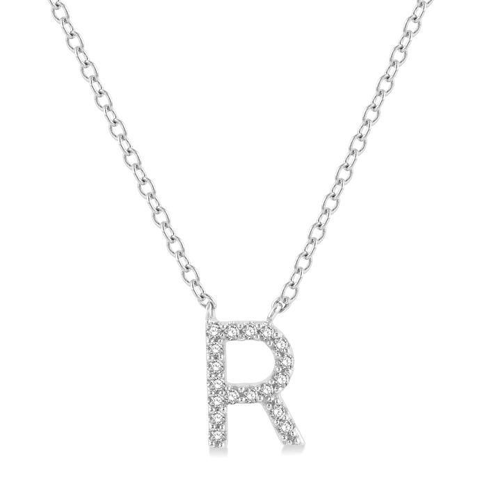 Script R Initial Necklace in 14k White Gold