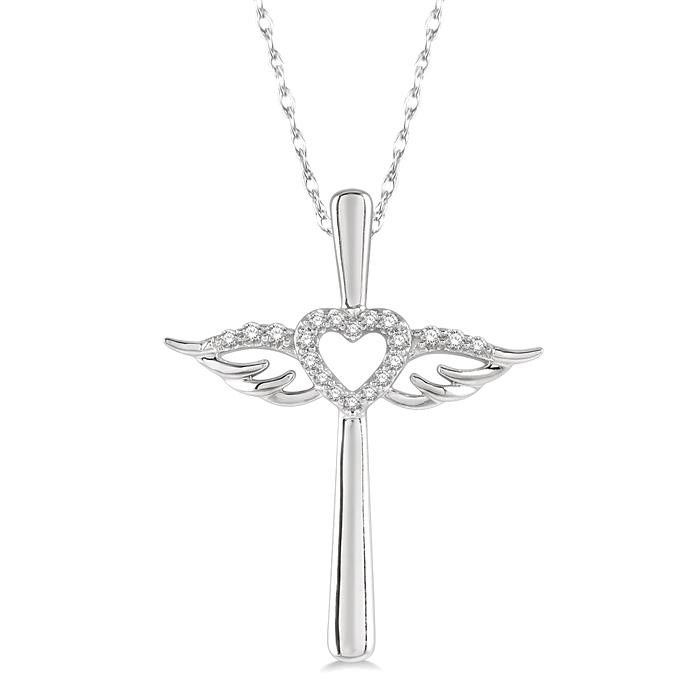 Small 2Tone Heart Cross Necklace - Sterling Silver Pendant On 16