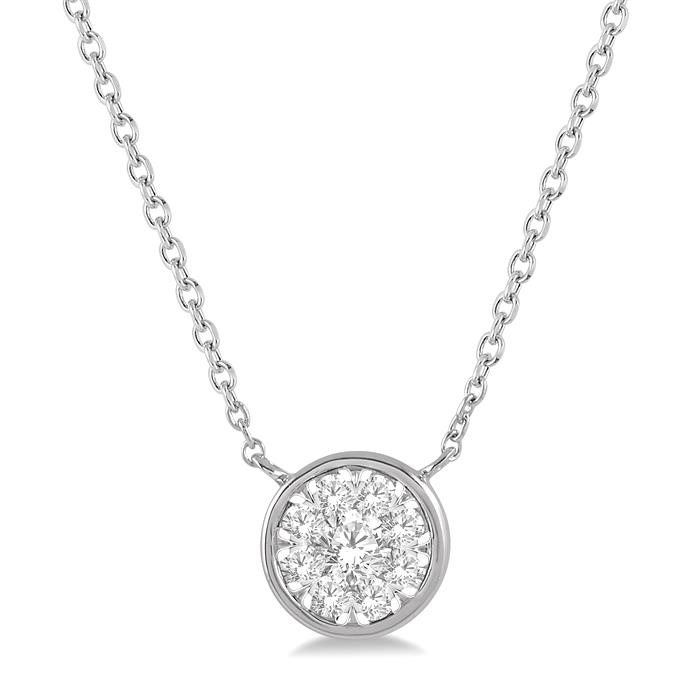 Round Diamond Necklace, White Gold