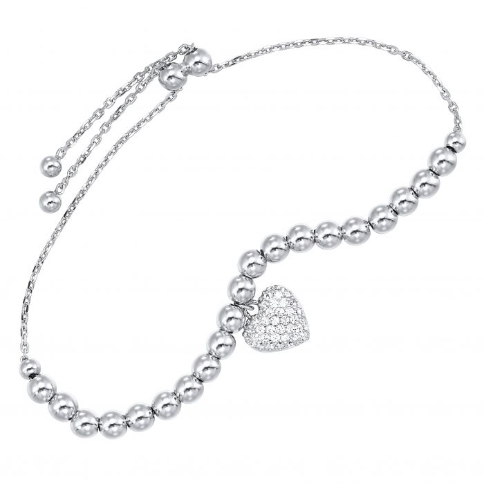 Sterling Silver Heart Charm Bolo Bracelet