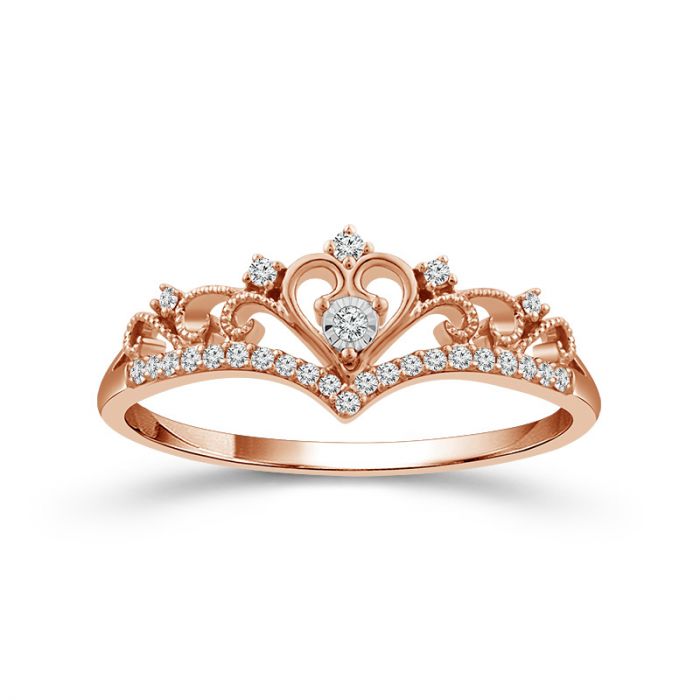 Diamond Heart Crown Promise Ring in 10kt Rose Gold (1/10ct tw) – Day's  Jewelers