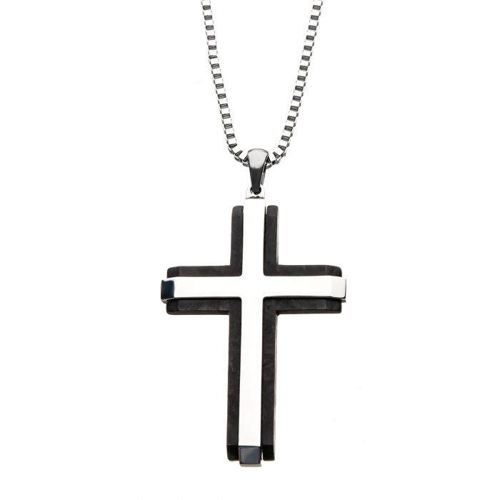 Two Tone Religious Cross Pendant Stainless Steel Necklace – Rosemarie  Collections