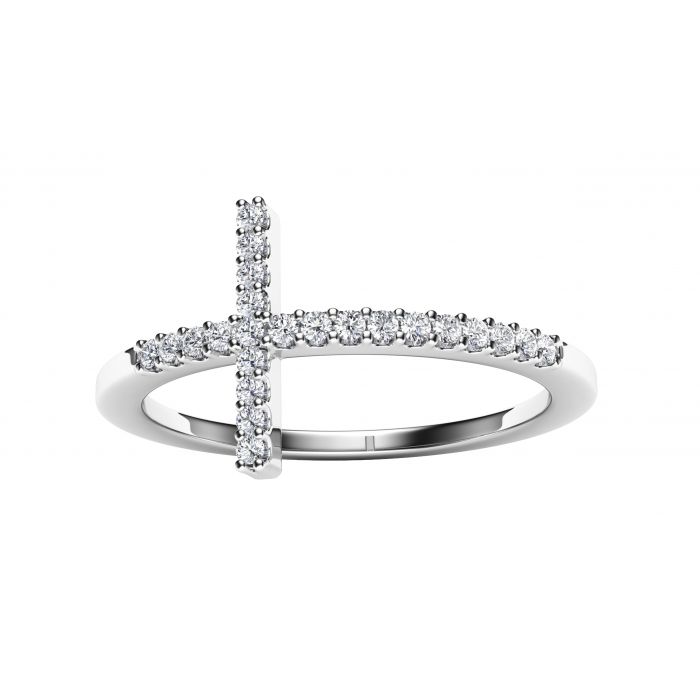 Diamond Sideways Cross Ring in Sterling Silver | Dunkin's Diamonds