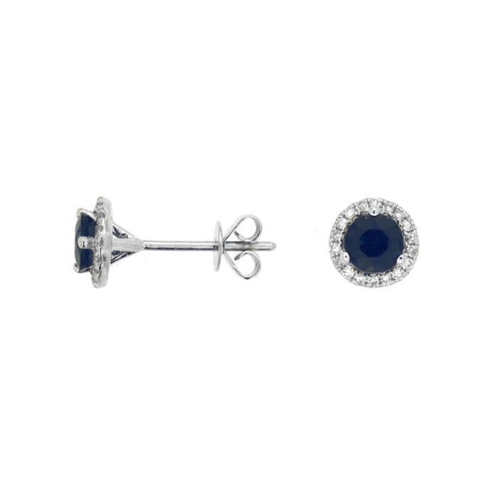 1.28ct Blue Sapphire Diamond Stud Halo Earrings 14k White Gold