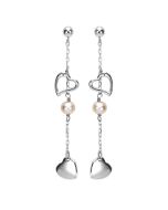 Silver Hearts and Pink Pearl Earrings