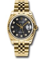  *Pre-Owned* Rolex Yellow Gold Datejust 36 Watch - Fluted Bezel - Black Jubilee Diamond Dial - Jubilee Bracelet