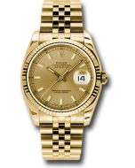 *Pre-Owned* Rolex Yellow Gold Datejust 36 Watch - Fluted Bezel - Champagne Index Dial - Jubilee Bracelet