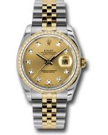  *Pre-Owned* Rolex Steel and Yellow Gold Rolesor Datejust 36 Watch - 52 Brilliant-Cut Diamond Bezel - Champagne Jubilee Diamond Dial - Jubilee Bracelet