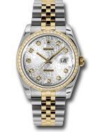 *Pre-Owned* Rolex Steel and Yellow Gold Rolesor Datejust 36 Watch - 52 Brilliant-Cut Diamond Bezel - Silver Jubilee Diamond Dial - Jubilee Bracelet