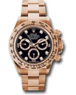 *Pre-Owned* Rolex Everose Gold Cosmograph Daytona 40 Watch - Black Diamond Dial - Oyster Bracelet