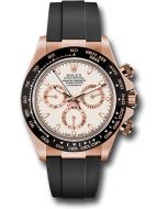  *Pre-Owned* Rolex Everose Gold Cosmograph Daytona 40 Watch - Ivory Colored Index Dial - Black Oysterflex Strap