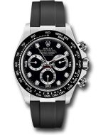  *Pre-Owned* Rolex White Gold Cosmograph Daytona 40 Watch - Black Diamond Dial - Black Oysterflex Strap