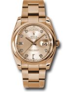 *Pre-Owned* Rolex Pink Gold Day-Date 36 Watch - Domed Bezel - Pink Champagne Diamond Dial - Oyster Bracelet