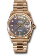  *Pre-Owned* Rolex Pink Gold Day-Date 36 Watch - Domed Bezel - Dark Mother-Of-Pearl Diamond Dial - President Bracelet