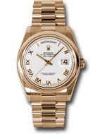  *Pre-Owned* Rolex Pink Gold Day-Date 36 Watch - Domed Bezel - White Roman Dial - President Bracelet