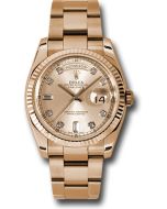  *Pre-Owned* Rolex Pink Gold Day-Date 36 Watch - Fluted Bezel - Champange Diamond Dial - Oyster Bracelet