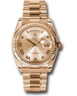 *Pre-Owned* Rolex Pink Gold Day-Date 36 Watch - Fluted Bezel - Champagne Roman Dial - President Bracelet