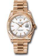  *Pre-Owned* Rolex Pink Gold Day-Date 36 Watch - Fluted Bezel - White Index Dial - President Bracelet