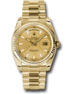  *Pre-Owned* Rolex Yellow Gold Day-Date 36 Watch - Fluted Bezel - Champagne Index Dial - President Bracelet