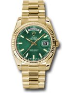  *Pre-Owned* Rolex Yellow Gold Day-Date 36 Watch - Fluted Bezel - Green Index Dial - President Bracelet