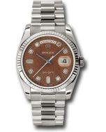  *Pre-Owned* Rolex White Gold Day-Date 36 Watch - Fluted Bezel - Havana Brown Diamond Dial - President Bracelet