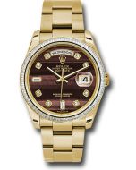 *Pre-Owned* Rolex Yellow Gold Day-Date 36 Watch - Bezel - Bulls Eye Diamond Dial - Oyster Bracelet