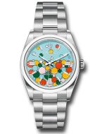 *Pre-Owned* Rolex Oystersteel Oyster Perpetual 36 Watch - Domed Bezel - Turquoise Blue Celebration Motif Index Dial - Oyster Bracelet