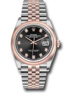  *Pre-Owned* Rolex Steel and Everose Rolesor Datejust 36 Watch - Domed Bezel - Black Diamond Dial - Jubilee Bracelet