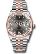  *Pre-Owned* Rolex Steel and Everose Rolesor Datejust 36 Watch - Domed Bezel - Dark Rhodium Roman Dial - Jubilee Bracelet