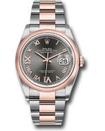 *Pre-Owned* Rolex Steel and Everose Rolesor Datejust 36 Watch - Domed Bezel - Dark Rhodium Index Dial - Jubilee Bracelet