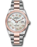 *Pre-Owned* Rolex Steel and Everose Rolesor Datejust 36 Watch - Domed Bezel - White Mother-Of-Pearl Diamond Dial - Oyster Bracelet