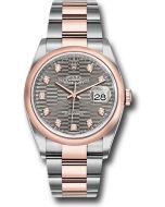  *Pre-Owned* Rolex Everose Rolesor Datejust 36 Watch - Domed Bezel - Slate Fluted Motif Diamond Dial - Oyster Bracelet