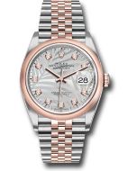  *Pre-Owned* Rolex Everose Rolesor Datejust 36 Watch - Domed Bezel - Silver Palm Motif Diamond Dial - Jubilee Bracelet