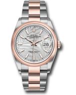 *Pre-Owned* Rolex Everose Rolesor Datejust 36 Watch - Domed Bezel - Silver Palm Motif Index Dial - Oyster Bracelet