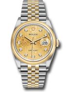 *Pre-Owned* Rolex Yellow Rolesor Datejust 36 Watch - Domed Bezel - Champagne Jubilee Diamond Dial - Jubilee Bracelet