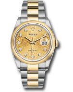  *Pre-Owned* Rolex Yellow Rolesor Datejust 36 Watch - Domed Bezel - Champagne Jubilee Diamond Dial - Oyster Bracelet