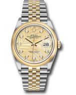  *Pre-Owned* Rolex Yellow Rolesor Datejust 36 Watch - Domed Bezel - Golden Palm Motif Diamond Dial - Jubilee Bracelet