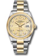  *Pre-Owned* Rolex Yellow Rolesor Datejust 36 Watch - Domed Bezel - Golden Palm Motif Diamond Dial - Oyster Bracelet