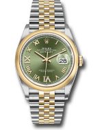  *Pre-Owned* Rolex Steel and Yellow Gold Rolesor Datejust 36 Watch - Domed Bezel - Olive Green Roman Dial - Jubilee Bracelet