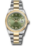  *Pre-Owned* Rolex Steel and Yellow Gold Rolesor Datejust 36 Watch - Domed Bezel - Olive Green Roman Dial - Oyster Bracelet