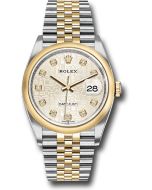 *Pre-Owned* Rolex Steel and Yellow Gold Rolesor Datejust 36 Watch - Domed Bezel - Silver Jubilee Diamond Dial - Jubilee Bracelet