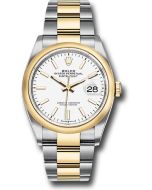  *Pre-Owned* Rolex Steel and Yellow Gold Rolesor Datejust 36 Watch - Domed Bezel - White Index Dial - Oyster Bracelet