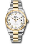  *Pre-Owned* Rolex Steel and Yellow Gold Rolesor Datejust 36 Watch - Domed Bezel - White Roman Dial - Oyster Bracelet