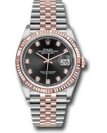  *Pre-Owned* Rolex Steel and Everose Rolesor Datejust 36 Watch - Fluted Bezel - Black Diamond Dial - Jubilee Bracelet