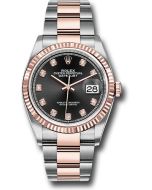  *Pre-Owned* Rolex Steel and Everose Rolesor Datejust 36 Watch - Fluted Bezel - Black Diamond Dial - Oyster Bracelet