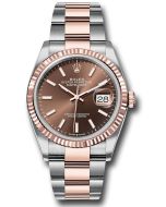  *Pre-Owned* Rolex Everose Rolesor Datejust 36 Watch - Fluted Bezel - Chocolate Index Dial - Oyster Bracelet