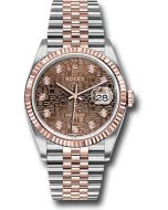 *Pre-Owned* Rolex Steel and Everose Rolesor Datejust 36 Watch - Fluted Bezel - Chocolate Jubilee Diamond Dial - Jubilee Bracelet
